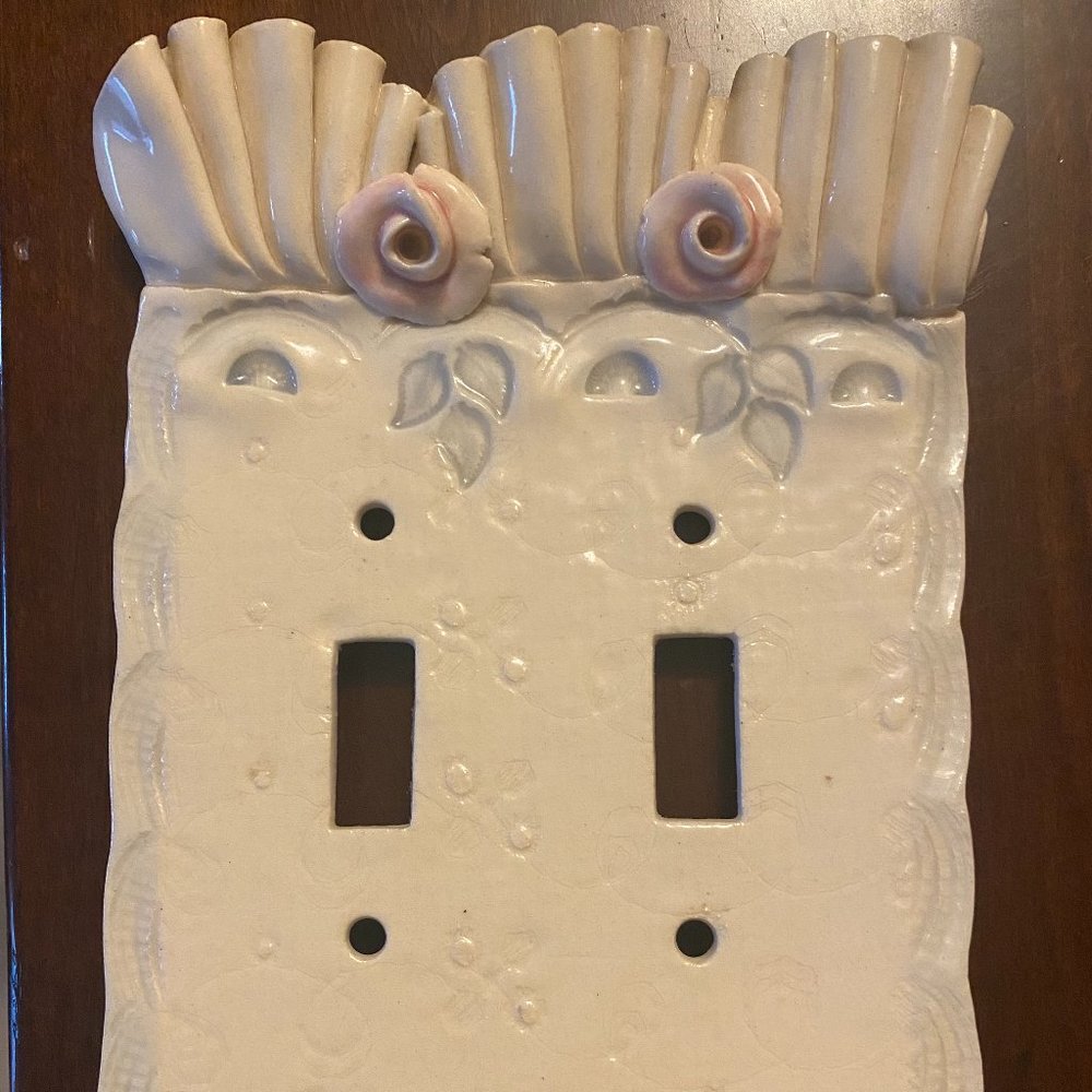 Beautiful cream/flowers ceramic double light switchplate